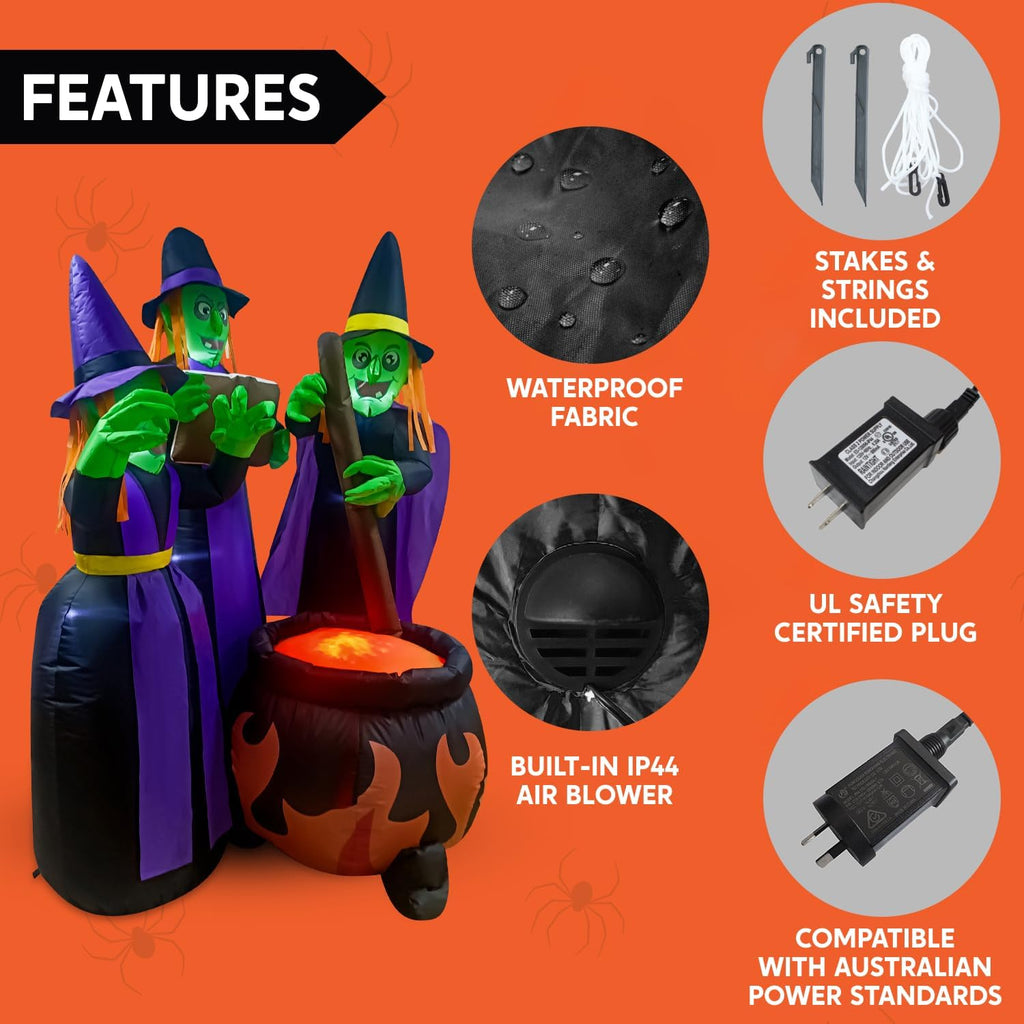 Joiedomi 6 FT Tall Halloween Inflatables Three Witch Around Cauldron with Flame Light Yard Outdoor Decoration Blow Up with Build-in LEDs for