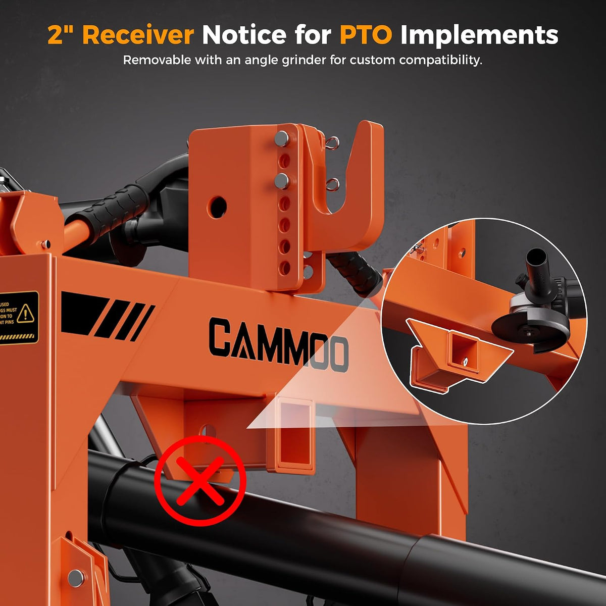 CAMMOO 3-Point Quick Hitch with 2" Receiver, Orange