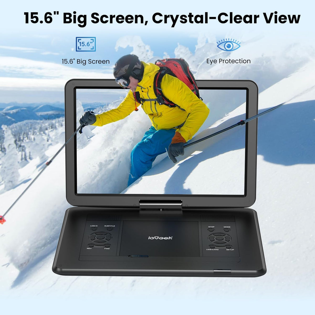 ieGeek 17.5" Portable DVD Player with 15.6" Large HD Swivel Screen, Black