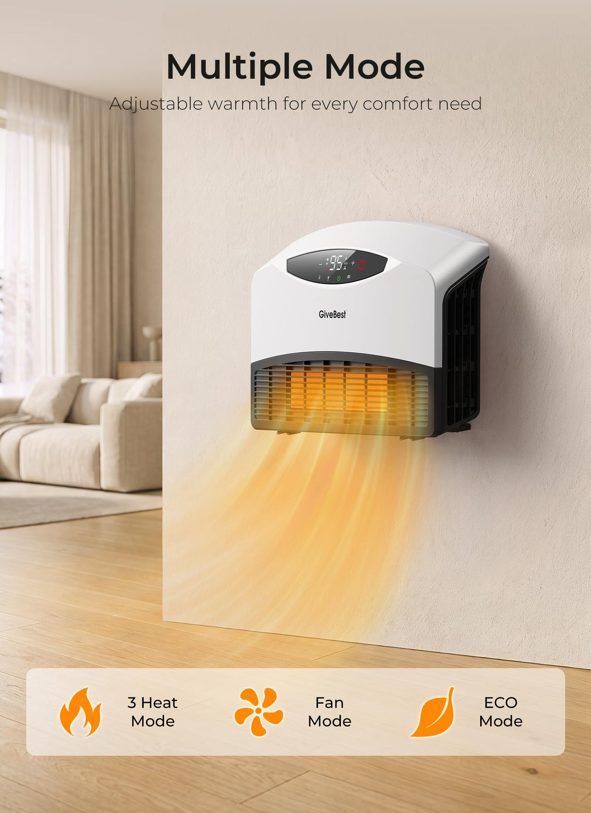 GiveBest Smart Wall Heater, 1500W Space Heaters for Indoor Use, Large Room