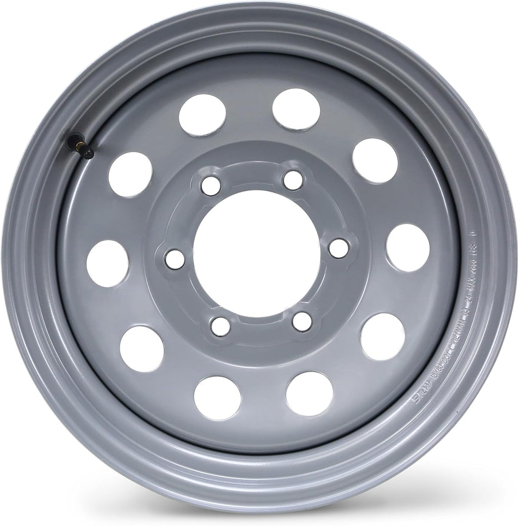 Trailer Tire Wheel ST225/75R15 10PR E 117M 6X5.5 Silver Mod Rim,Pk2