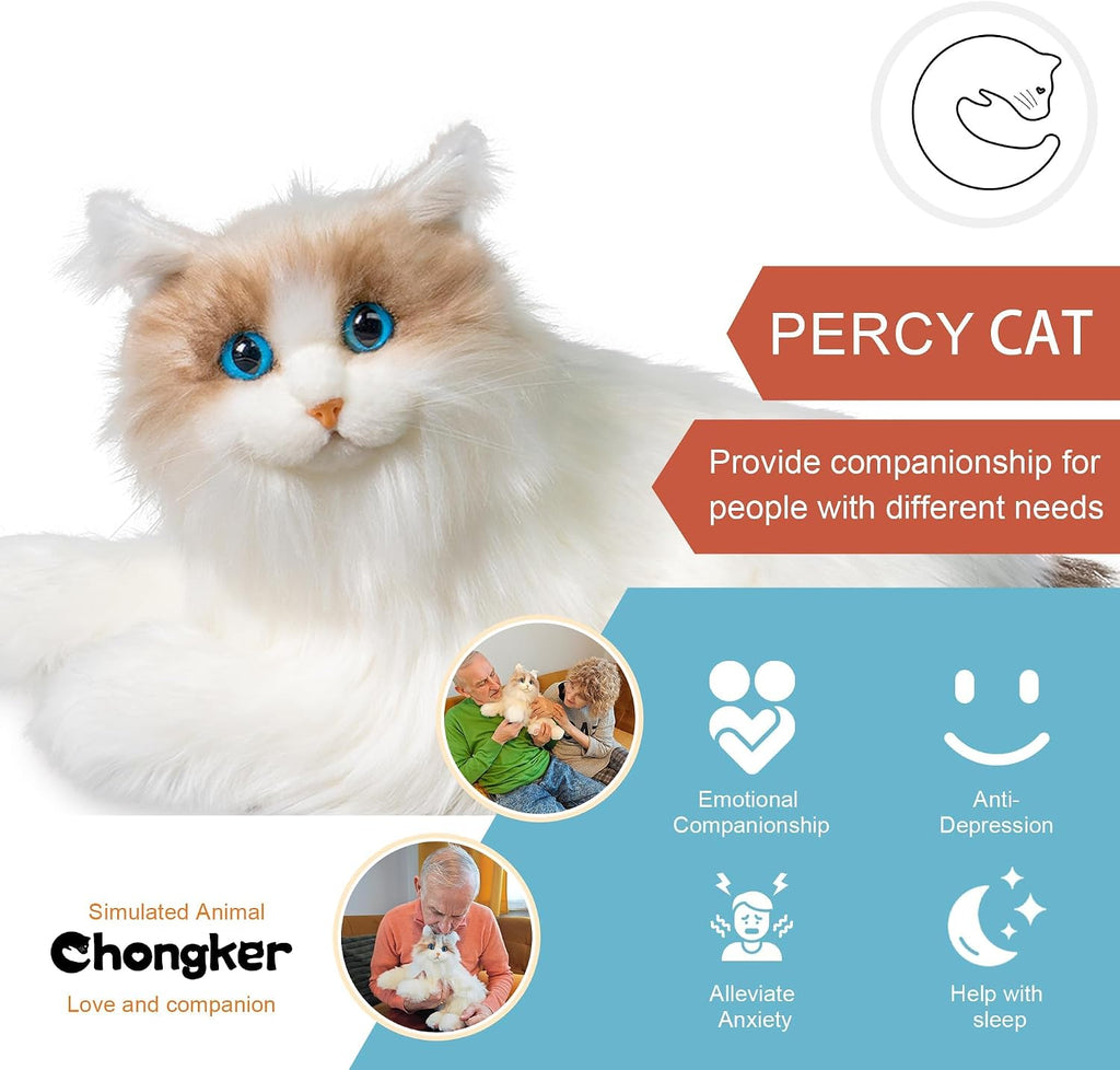 Chongker Interactive Companion Robot Cat Pets, Handmade Weighted Stuffed Animals, Cat Plush Toy with Voice Response, Realistic Heartbeat and Purring