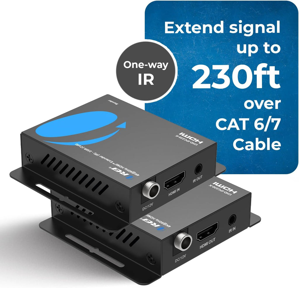 OREI HDMI Over Ethernet Extender via CAT6 4K, 230ft POC, 1-Way IR, HDR HLG