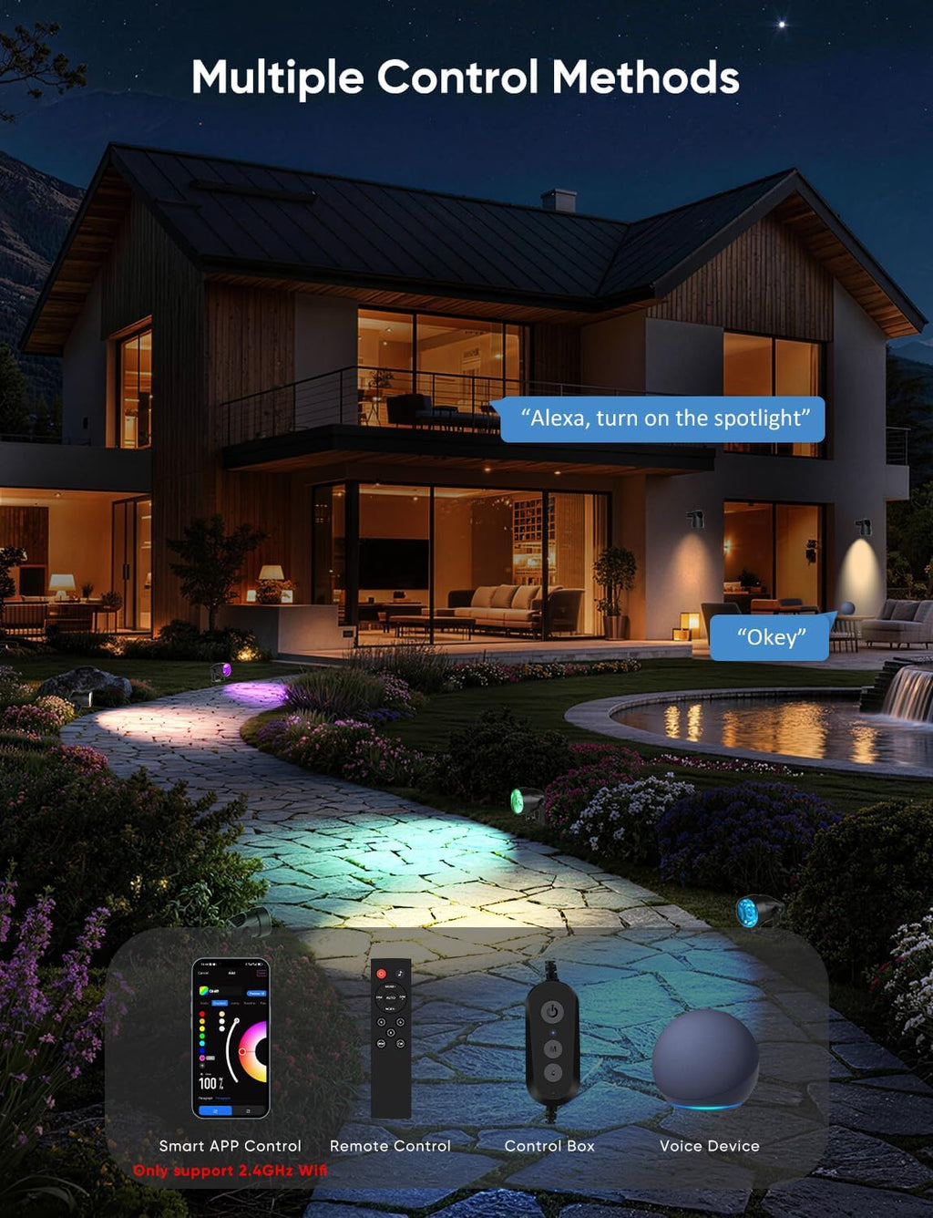 Landscape Lighting, RGBW Spotlights with APP Control,8 Pack
