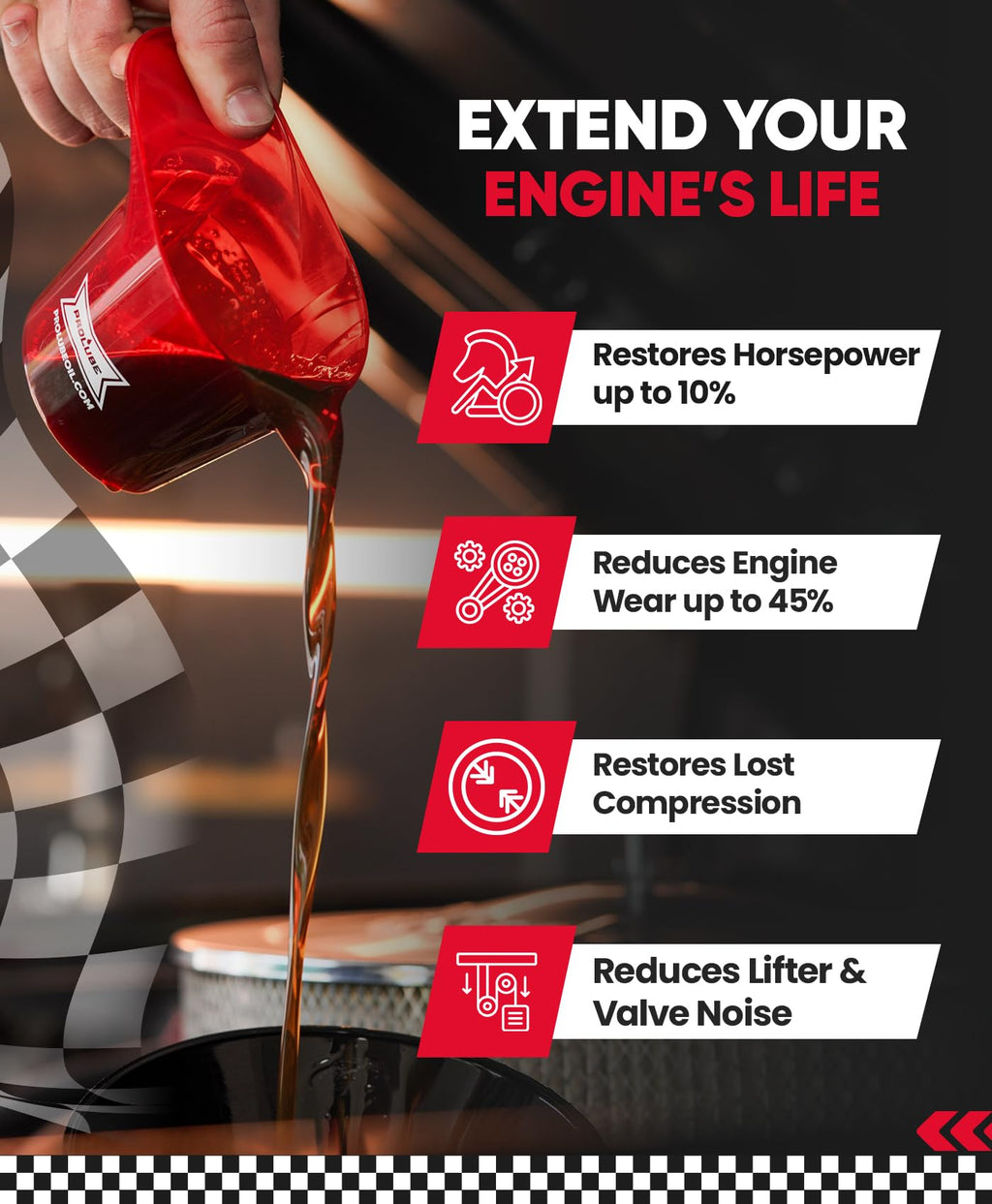 Prolube Oil Treatment - Engine Oil Additive for Gas & Diesel Engines - Reduces Wear, Noise, Vibration - Boosts Fuel Economy & Horsepower - Works on
