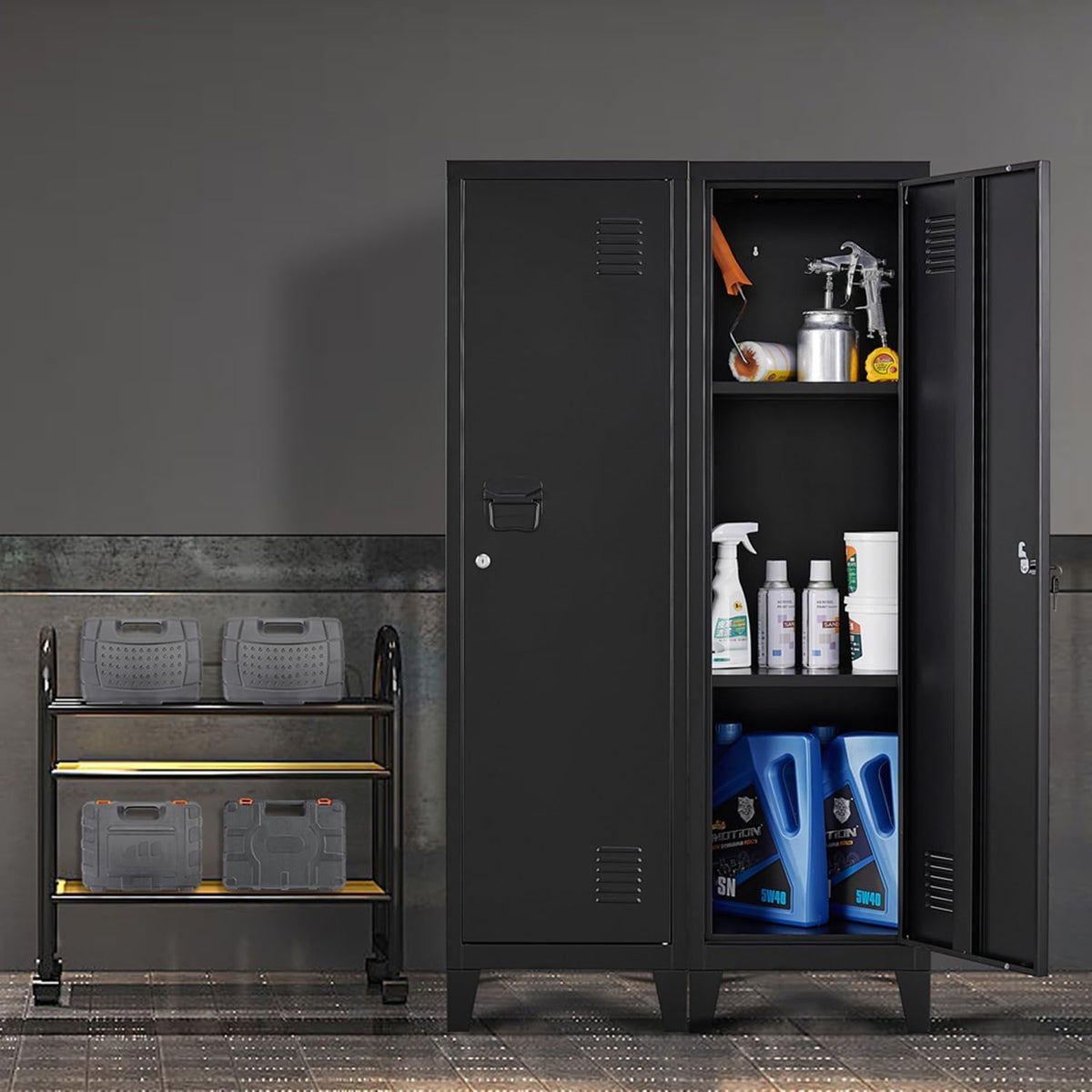 Metal Locker with Doors and Shelves, Locking Storage Cabinets for Small Spaces, Lockers for Employees, Lockable Storage Lockers for Office Garage