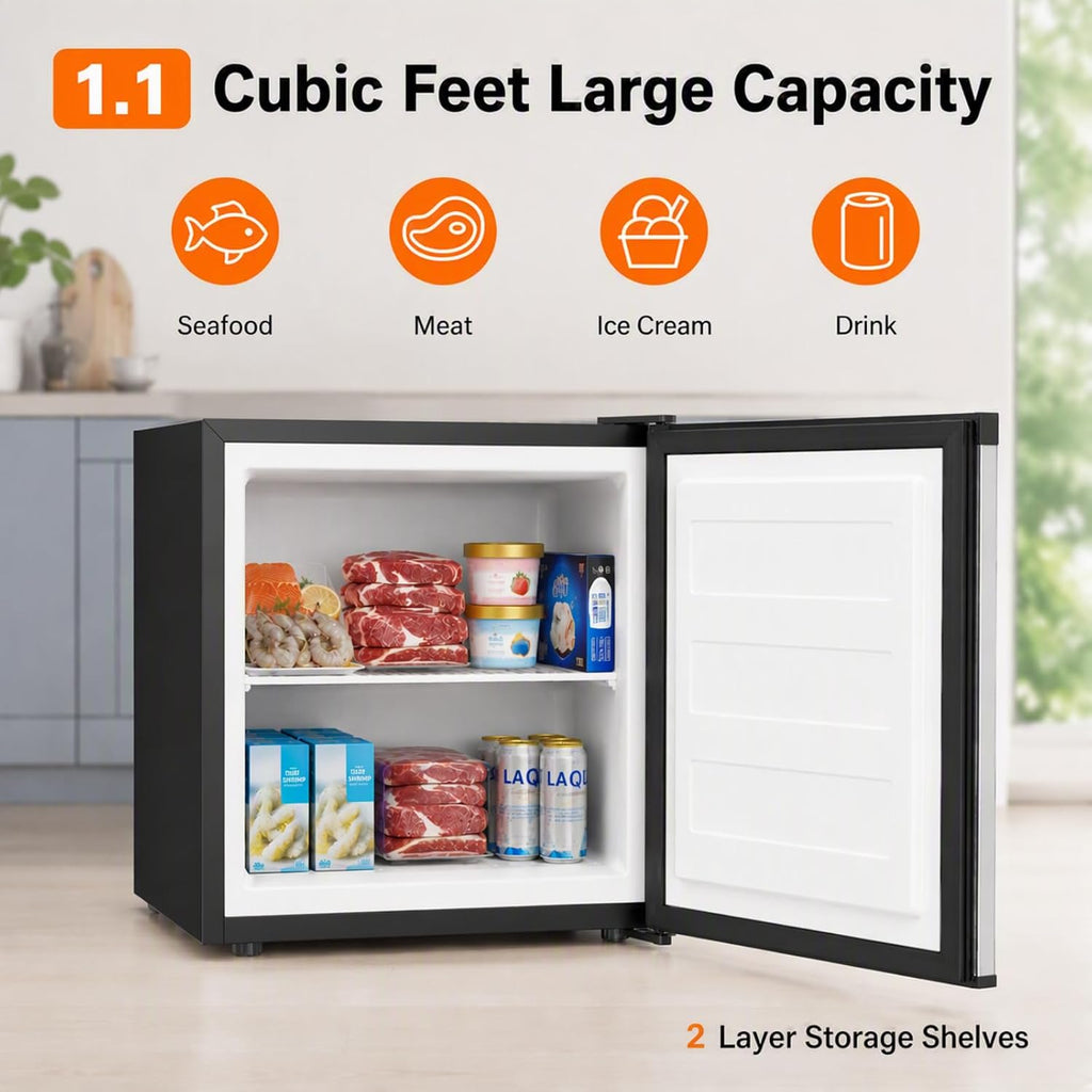 Kismile 1.1 Cu.ft Upright Mini Freezer for Dorms Apartment, Stainless Steel