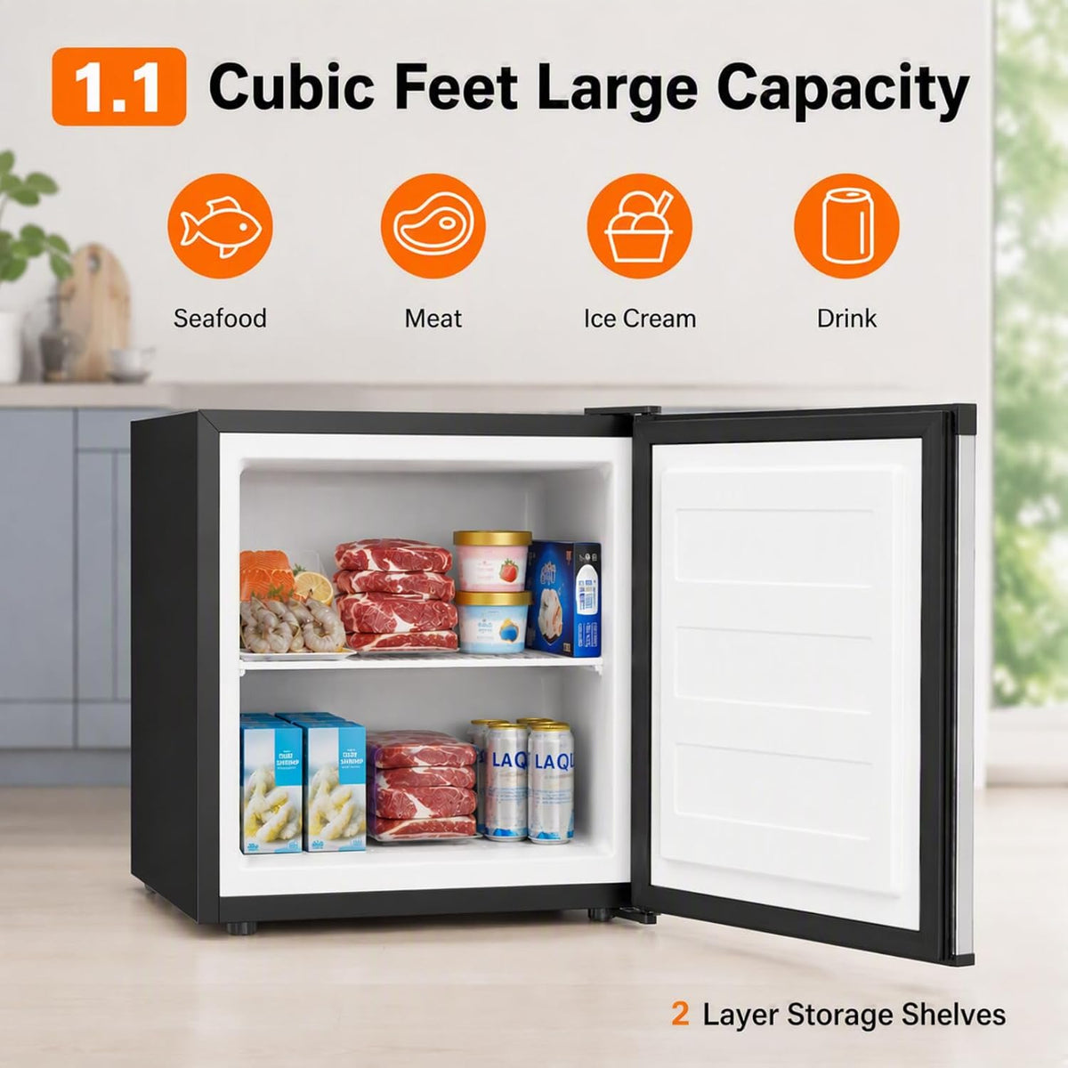 Kismile 1.1 Cu.ft Upright Mini Freezer for Dorms Apartment, Stainless Steel