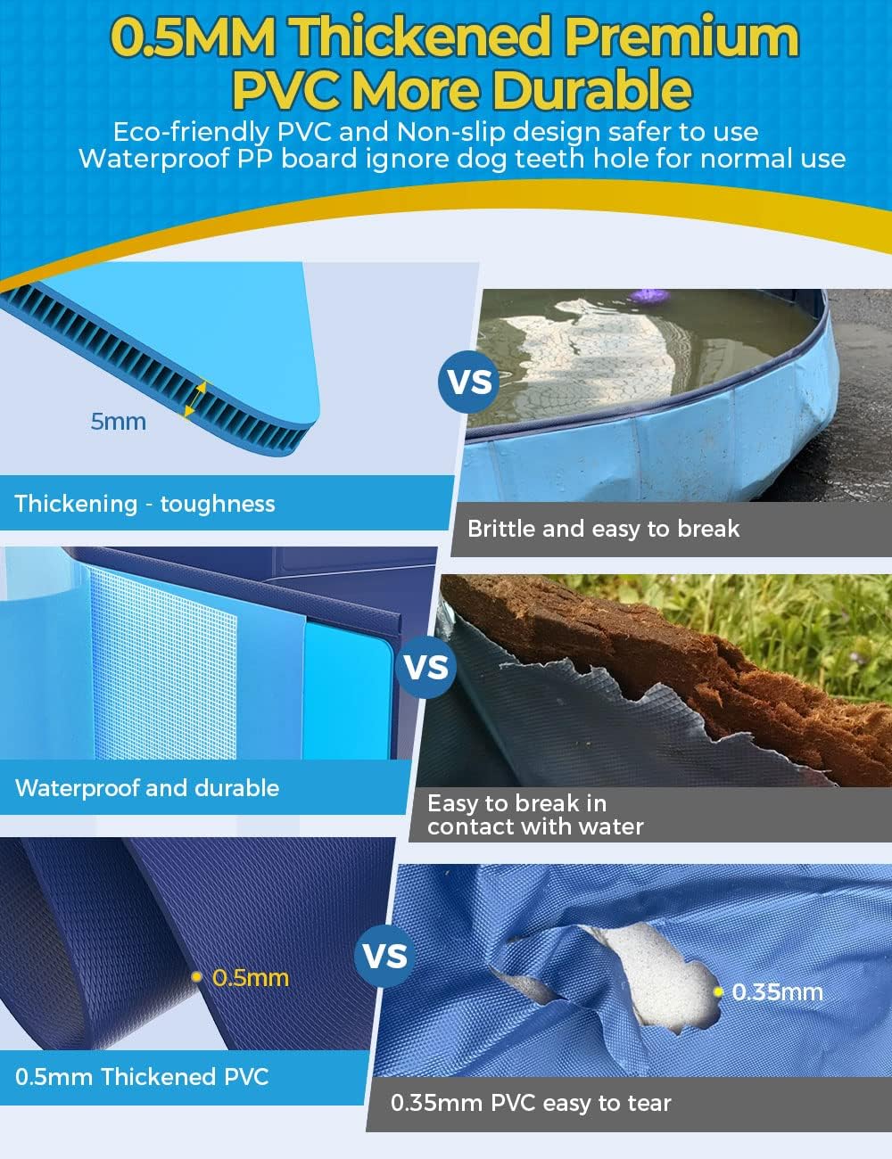 VISTOP Extra Large Foldable Dog Pool XXL, Hard Plastic Shell Portable Swimming Pool for Dogs Cats and Kids Pet Puppy Bathing Tub Collapsible Kiddie