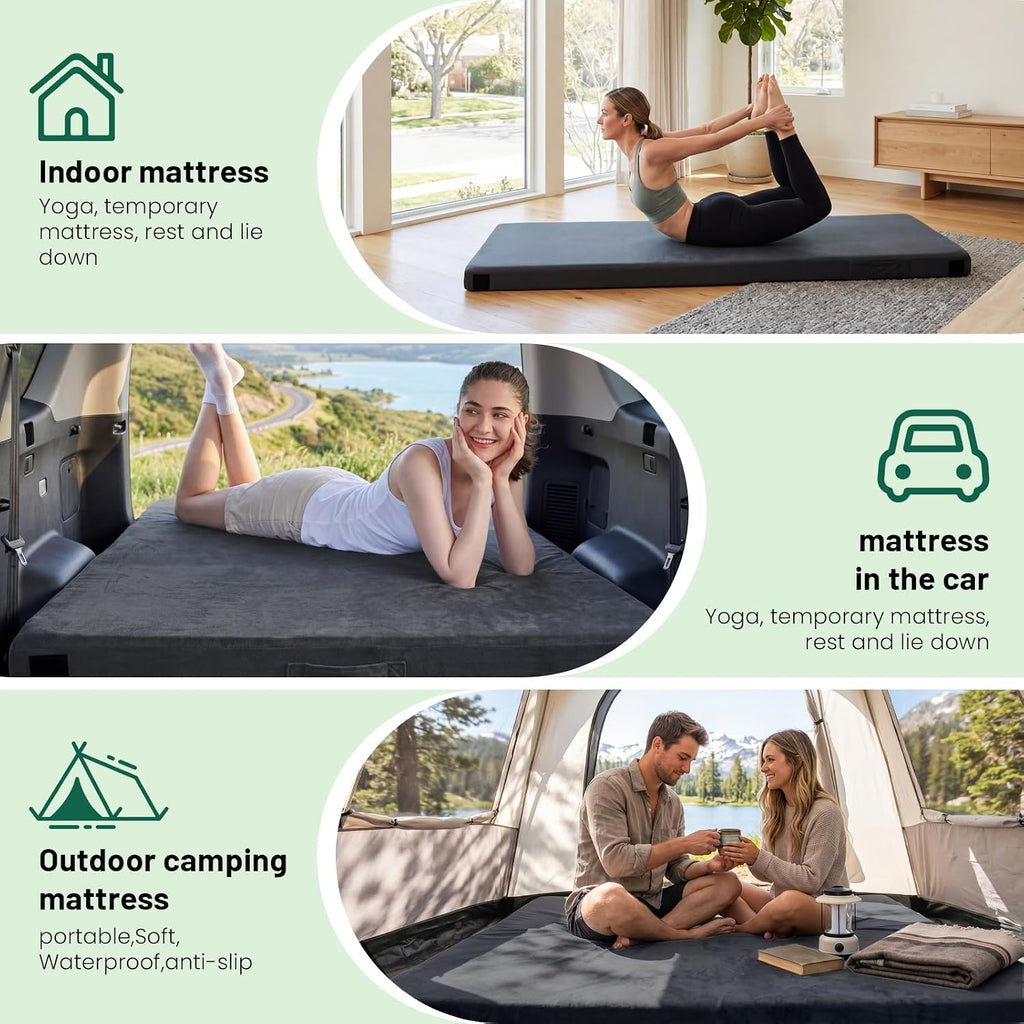 MASVIS Memory Foam Camping Mattress Pad 3 Inch – Premium Portable Sleeping Mat with Non-Slip Bottom, Roll-Up Floor Bed for Tent, Car, Cot, Truck
