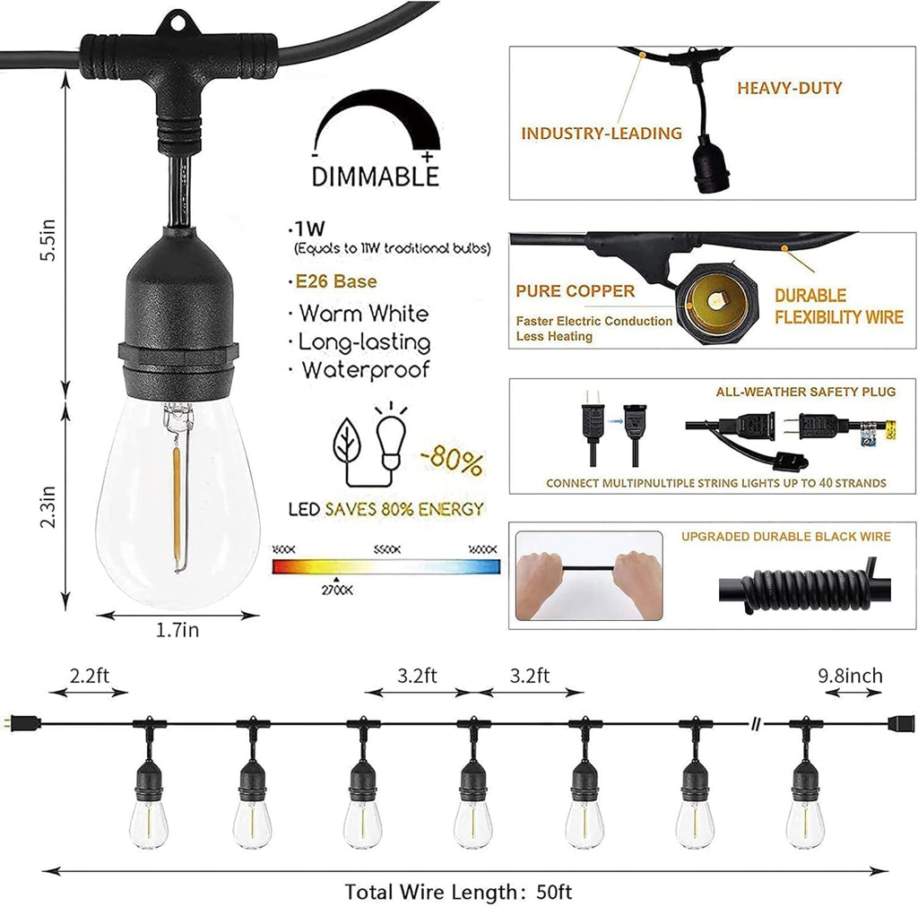 Svater Outdoor String Lights 105 FT Outside Waterproof Commercial Grade ETL