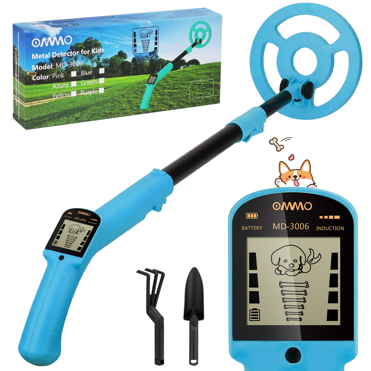 Kids Metal Detector, Adjustable 27.5"-37.8" with LCD Display (Azure)