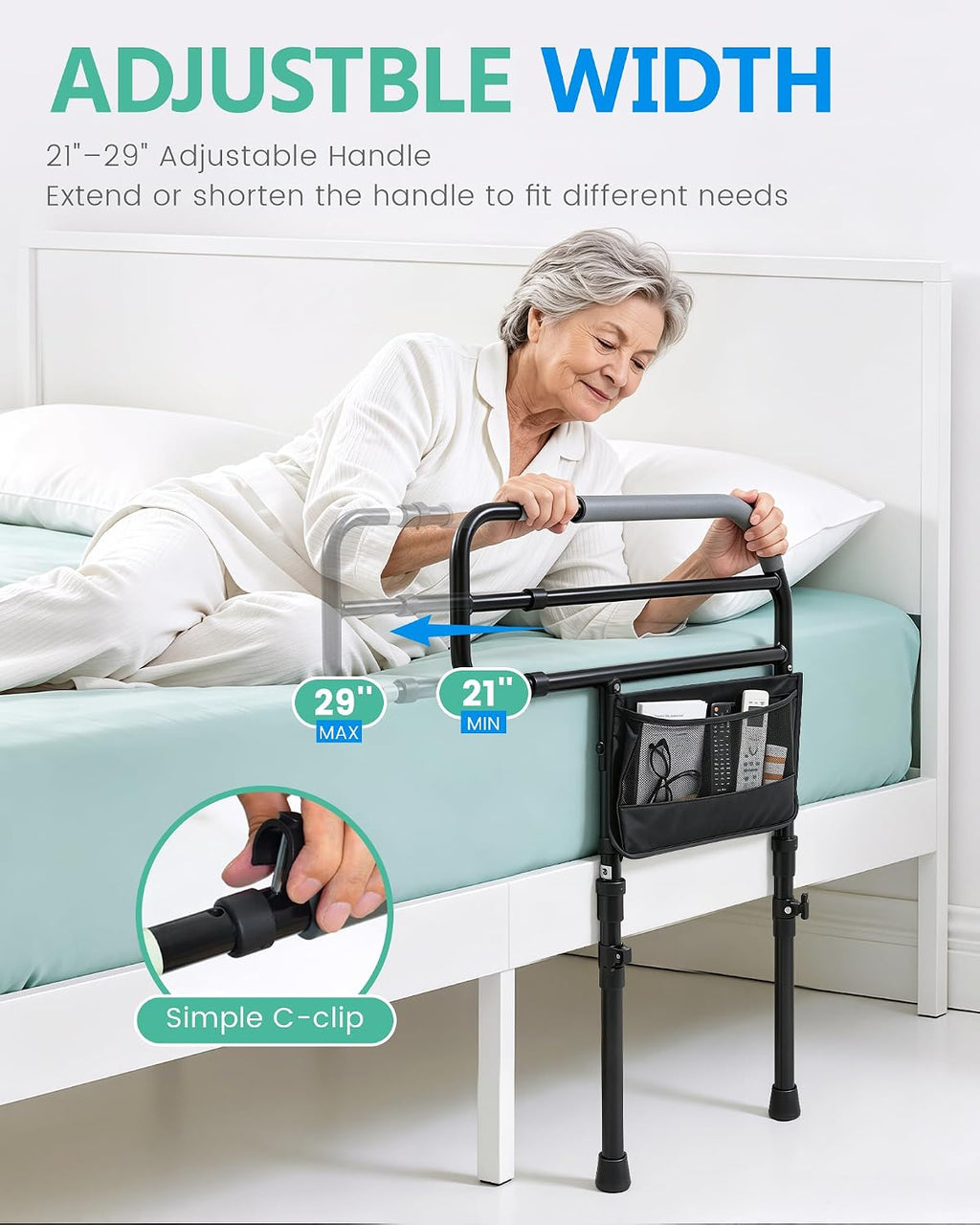 Bed Rail for Elderly Adults Safety, Bedside Support Handle, 300LBS Support