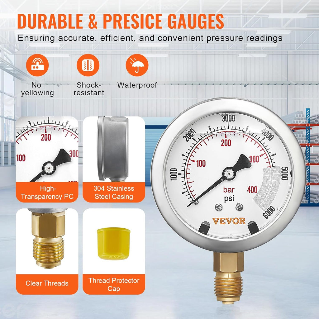 VEVOR Hydraulic Pressure Test Kit, 10/100/250/400/600bar, 5 Gauges 13 Test Couplings 14 Tee Connectors 5 Test Hoses, Hydraulic Gauge Kit with Sturdy