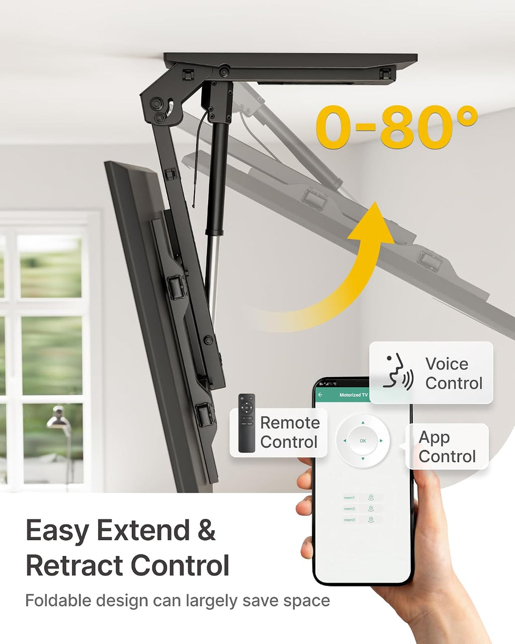 monTEK Motorized Ceiling TV Mount with Remote for 37-75 Inch TVs