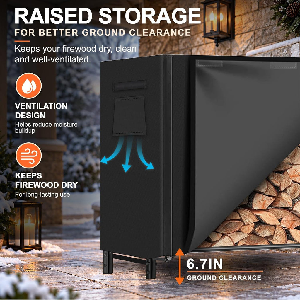 8FT Firewood Rack Outdoor with Cover, Large Wood Storage Rack