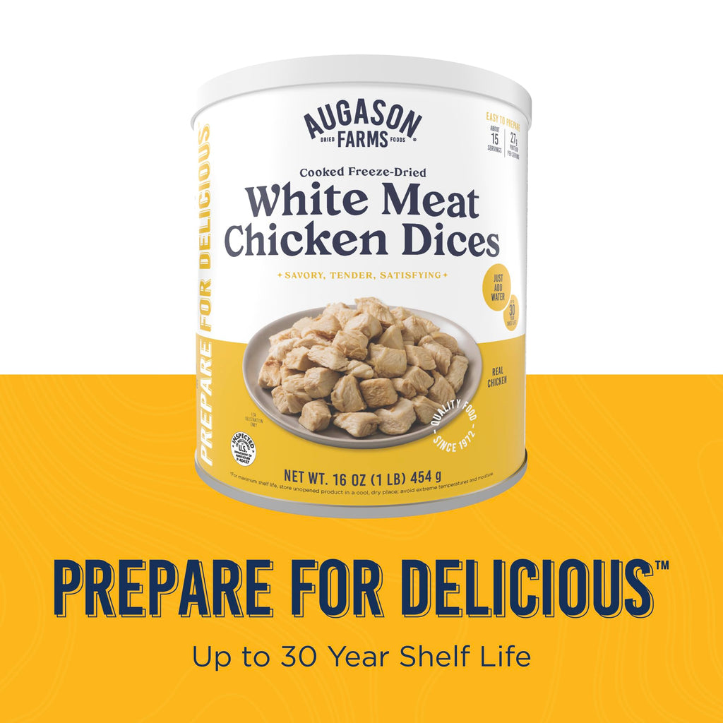 Augason Farms Cooked Freeze Dried White Meat Chicken Dices Can
