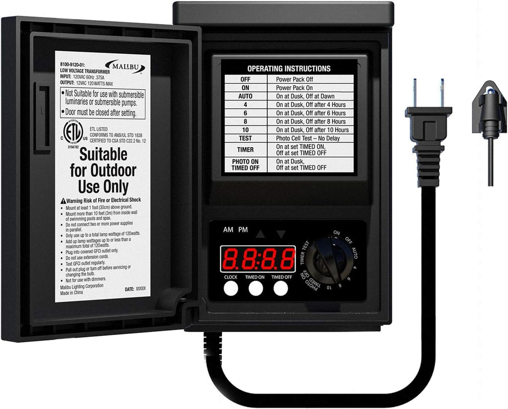 Malibu 120 Watt Power Pack with Sensor and Weather Shield for Low Voltage Landscape Lighting Spotlight Outdoor Transformer 120V Input 12V Output 8100