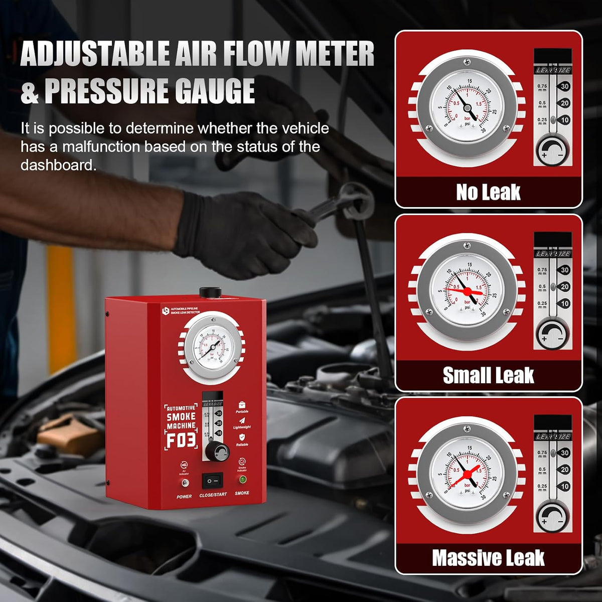 F03 Smoke Machine Automotive with Flow Meter & Pressure Gauge