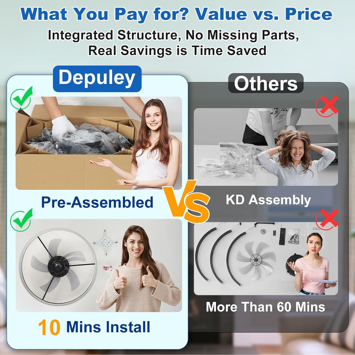 DLLT Modern Ceiling Fans with Lights: 20" Full Package Low Profile Ceiling Fan with APP Remote Control - White Flush Mount LED Bladeless Fandelier