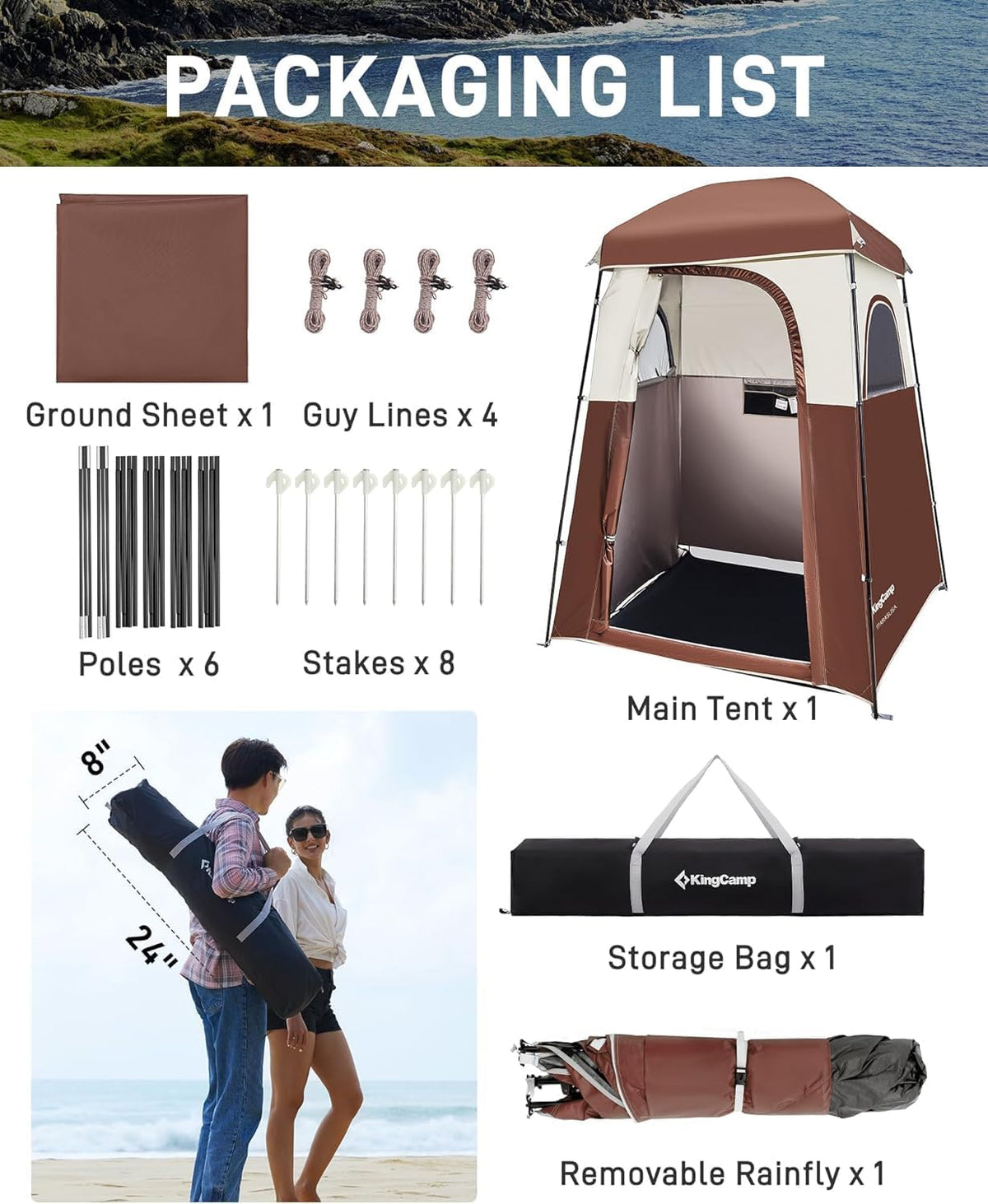 KingCamp Shower Tent, Portable Privacy Tent Outdoor Camping 1/2 Room Toilet Tents with Shower Bag & Dressing Room for Beach, Camping & Hiking