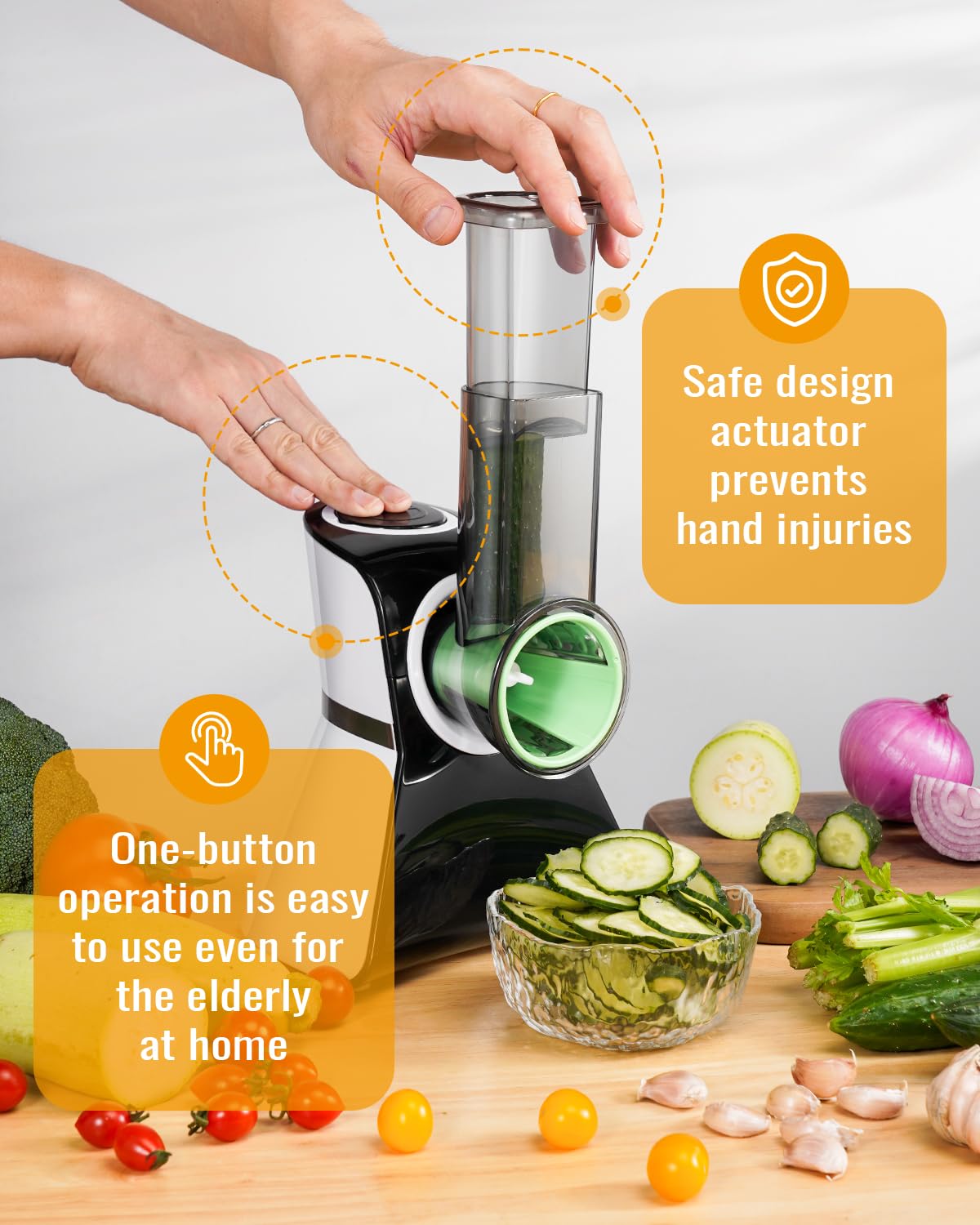 Electric Cheese Grater Salad Shooter,5-In-1 Electric Slicer For Home Kitchen,One-Touch Easy Control,With Safety Push Bar Cheese Grater Electric For