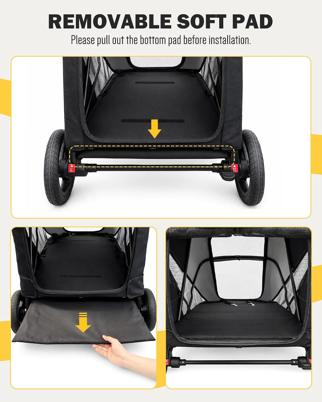 Dog Stroller for Large & Medium Dogs, 4 Wheels Pet Stroller for Large Dogs up to 120lbs, Extra Large Dog Stroller with Foldable Design, Sun Shades