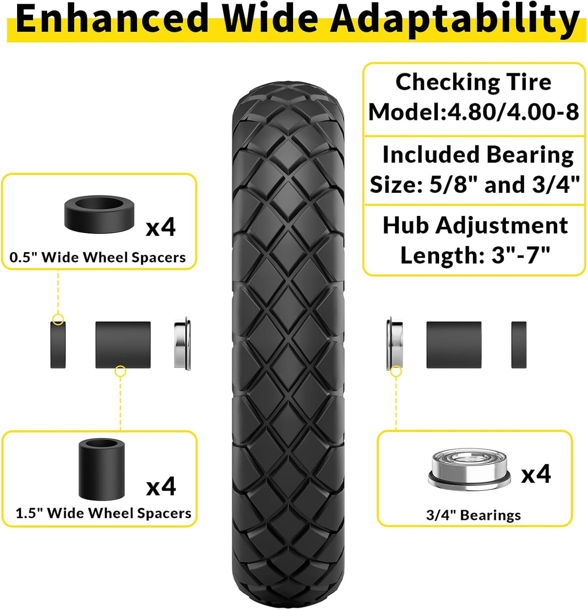 4.80/4.00-8 Flat Free Wheelbarrow Tire and Wheel, 16" Black 2-Pack