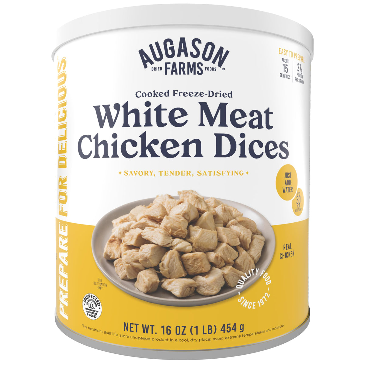 Augason Farms Cooked Freeze Dried White Meat Chicken Dices Can