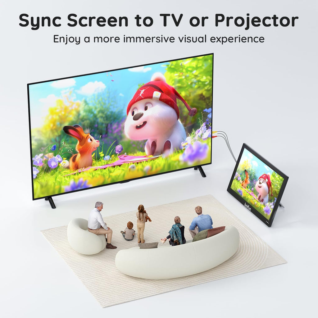 Boifun 15.6" Portable TV with Antenna, DVD Player Built-in, FM Radio, 5000mAh Battery, Support HDMI Input/USB/TF/AV Out and Multiple Disc Formats