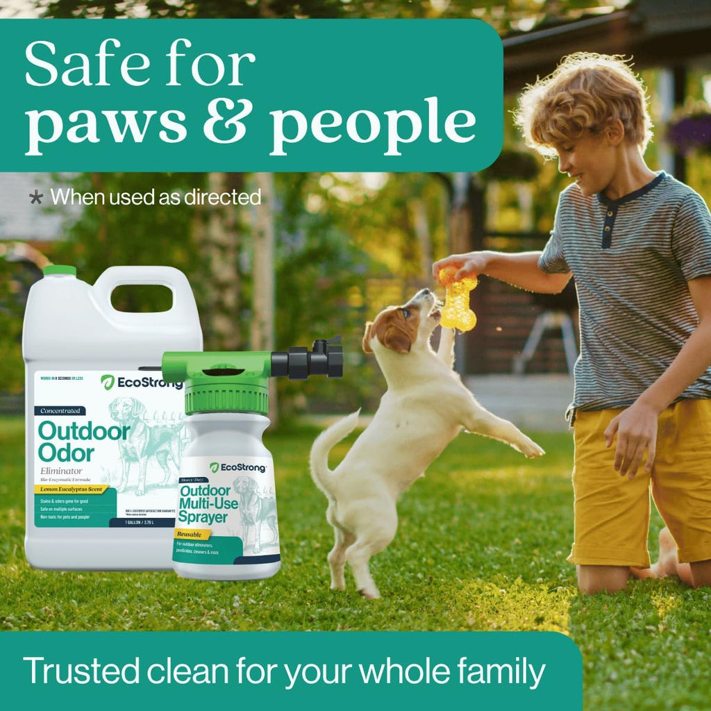 Eco Strong Outdoor Odor Eliminator | Outside Dog Urine Enzyme Cleaner – Powerful Pet, Cat, Animal Scent Deodorizer | Professional Strength for Yard