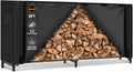 8FT Firewood Rack Outdoor with Cover, Large Wood Storage Rack