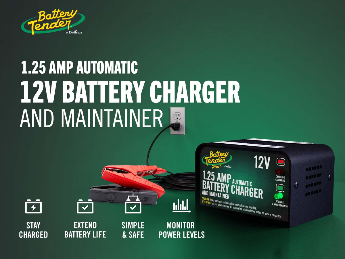 Battery Tender Plus 12V 1.25 AMP Car & Motorcycle Battery Charger and Maintainer, Float Charge for Automotive, and ATVs - Smarter Than a Trickle
