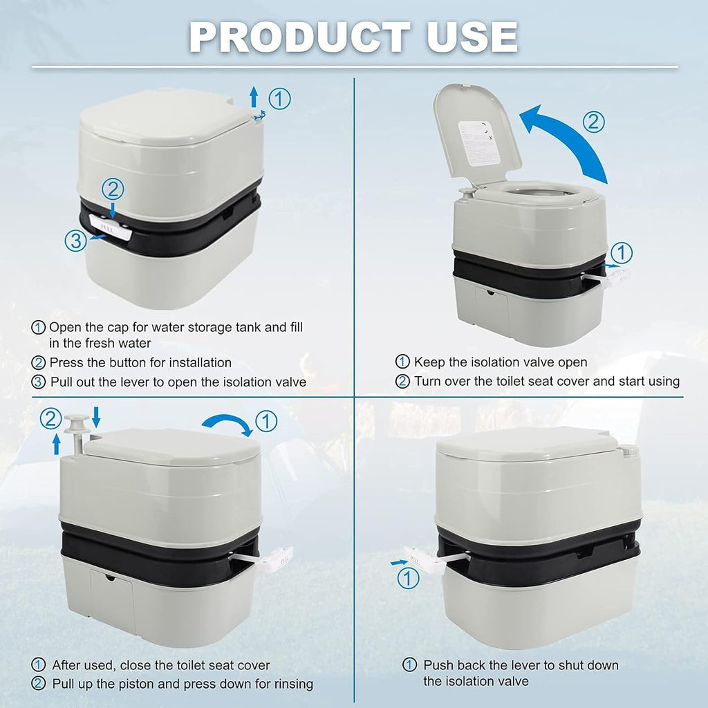 Portable Toilet, 6.4 Gallon 24L Piston Pump Flush with Level indicator Detachable Anti-Leak Handle Water Pump,Rotating Spout Indoor & Outdoor Hiking