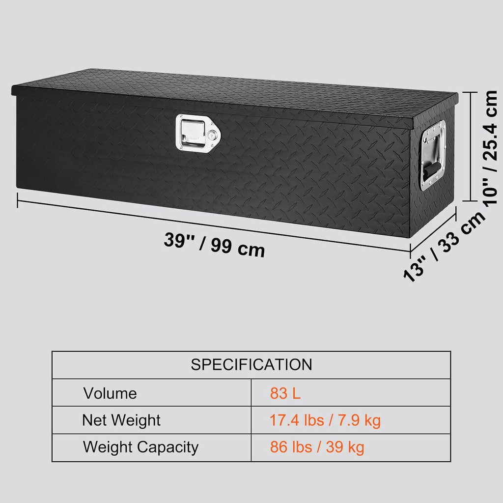 VEVOR Heavy Duty Aluminum Truck Bed Tool Box, Diamond Plate Tool Box with Side Handle and Lock Keys, Storage Tool Box Chest Box Organizer for Pickup