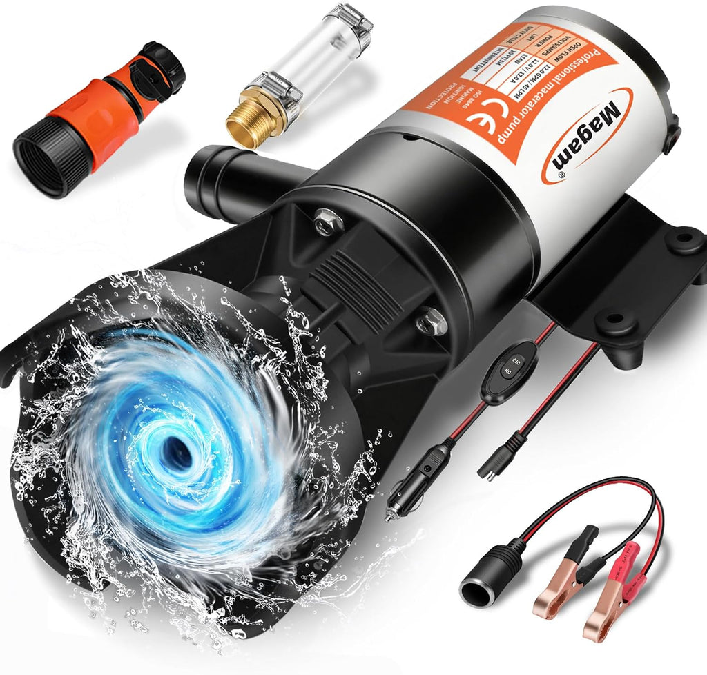 RV Macerator Pump 12V, 12GPM Quick Release Sewer Pump for RV, Boat & Camper