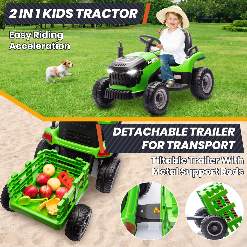 Joyracer 24 Volt Ride on Toys, Ride on Tractor w/ Tiltable & Detachable Trailer, 2x200W Power Car Wheels for Kids, Remote Control, Bluetooth, Shifter