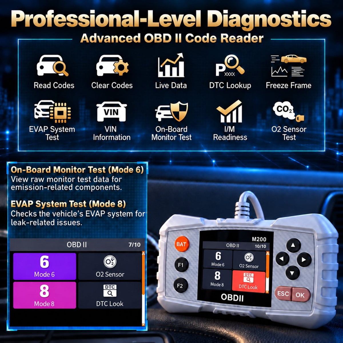 CICPAP OBD2 Scanner ABS SRS Transmission, Check Engine Code Reader for Cars and Trucks, 4-System Diagnostic Tool with Read/Clear Codes, Live Data