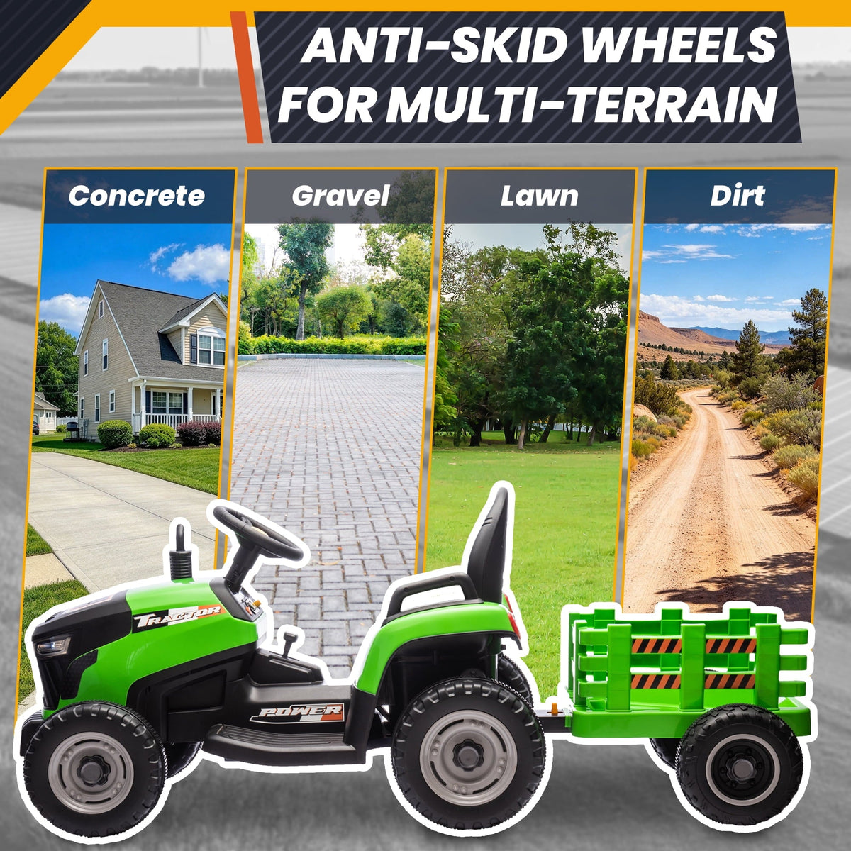 Joyracer 24 Volt Ride on Toys, Ride on Tractor w/ Tiltable & Detachable Trailer, 2x200W Power Car Wheels for Kids, Remote Control, Bluetooth, Shifter