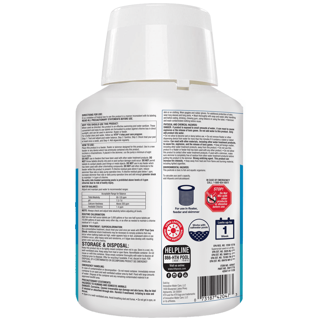 HTH 1-inch Chlorine Tablets — Tablet Form, 5 lb — Pool Sanitizer to Kill Algae & Bacteria