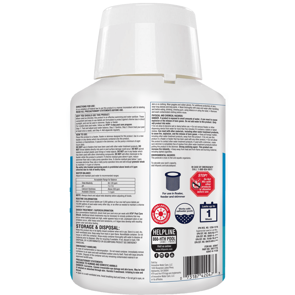 HTH 1-inch Chlorine Tablets — Tablet Form, 5 lb — Pool Sanitizer to Kill Algae & Bacteria