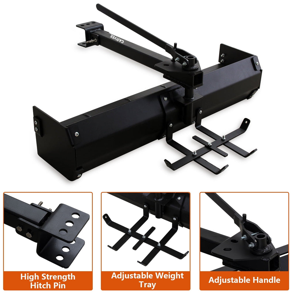 Garvee 42 Inch Box Scraper Sleeve Hitch Tow Behind for ATV UTV Lawn Tractor, Grader Attachment with Box Blade & Weight Tray for Landscaping Leveling