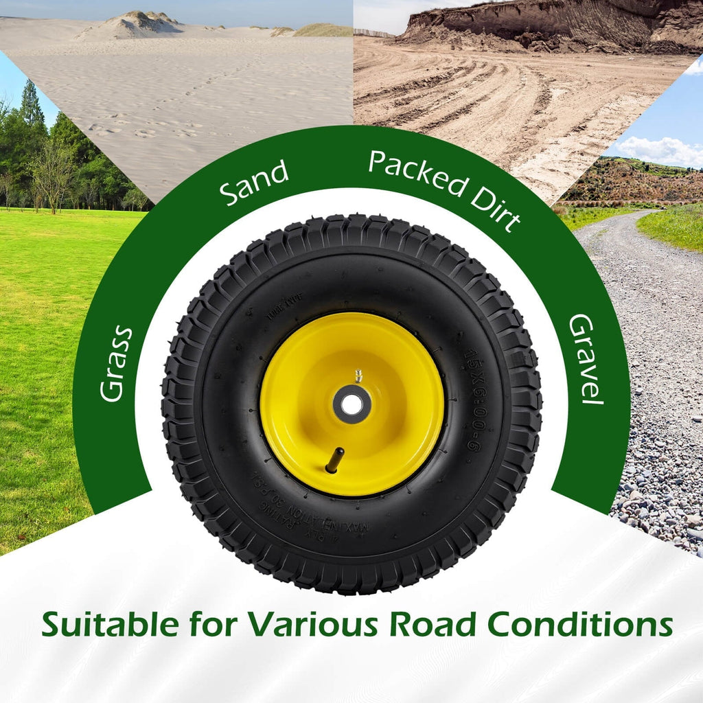 Costway 2 Pack 15 x 6.00-6 Tube-type Tires & Wheels with 3-4.6” Centered Hub, 3/4” Bushing