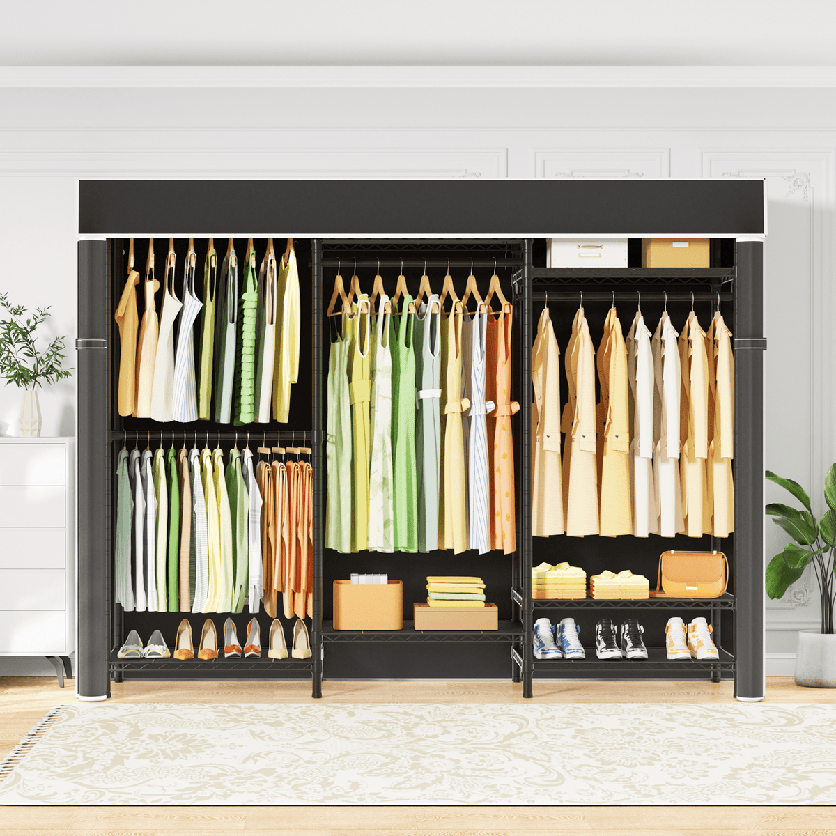 Ulif E13C Heavy Duty Closet Organizer System，Freestanding Clothing Racks for Hanging Clothes，Adjustable Garment Rack 63" W x 16" D x 77" H Hold 960