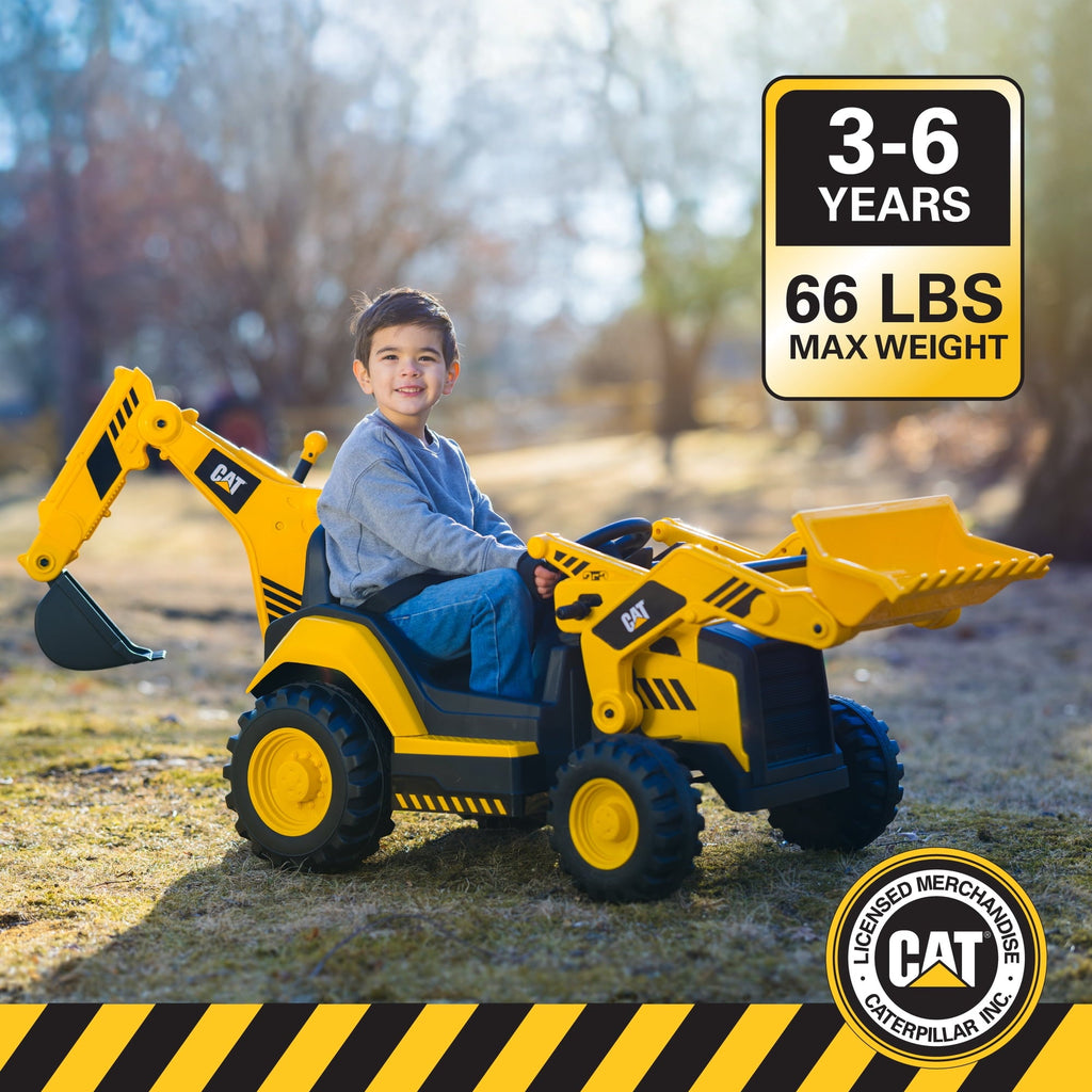 Kid Trax 12V CAT Backhoe Loader Ride-On Excavator with Working Loaders, MP3, Real Sounds, Ages 36