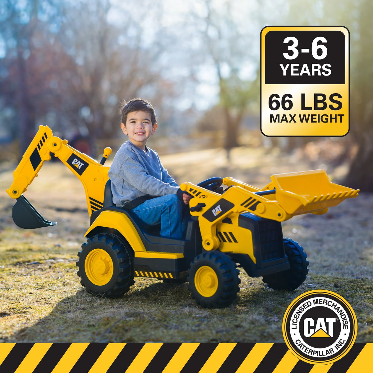 Kid Trax 12V CAT Backhoe Loader Ride-On Excavator with Working Loaders, MP3, Real Sounds, Ages 36