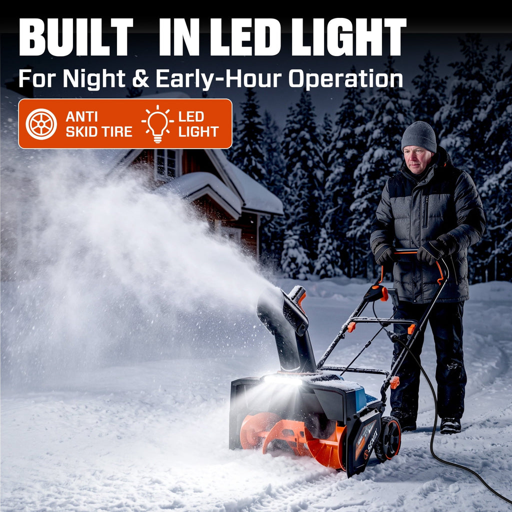 SENIX 21-Inch 15A Corded Electric Push Snow Blower,12-Inch Clearing Depth, 33FT Throw Distance, LED Lights, Foldable Handle