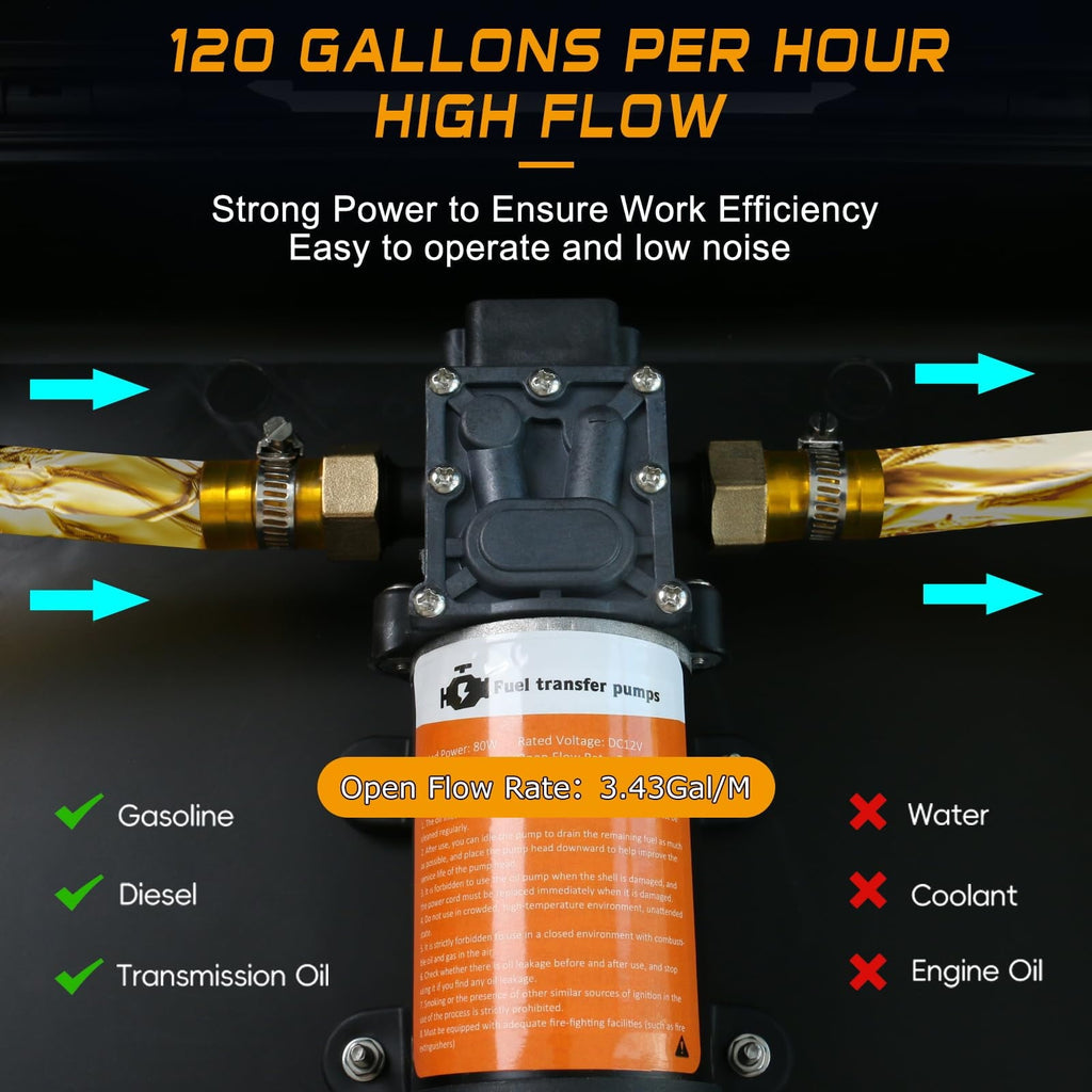 SYHXYSOO 12V 80W Electric Fuel Transfer Pump, 120GPH Gasoline Transfer Pump Kit for Gas or Diesel, Fuel Pump for Automotive,UTVs, Vehicles, Boats