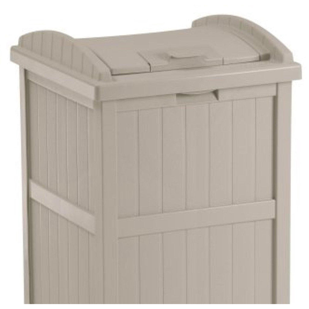 Suncast Trash Hideaway Outdoor Patio Trash Can Bin, 33 Gallon, 1 Java and 1 Taupe