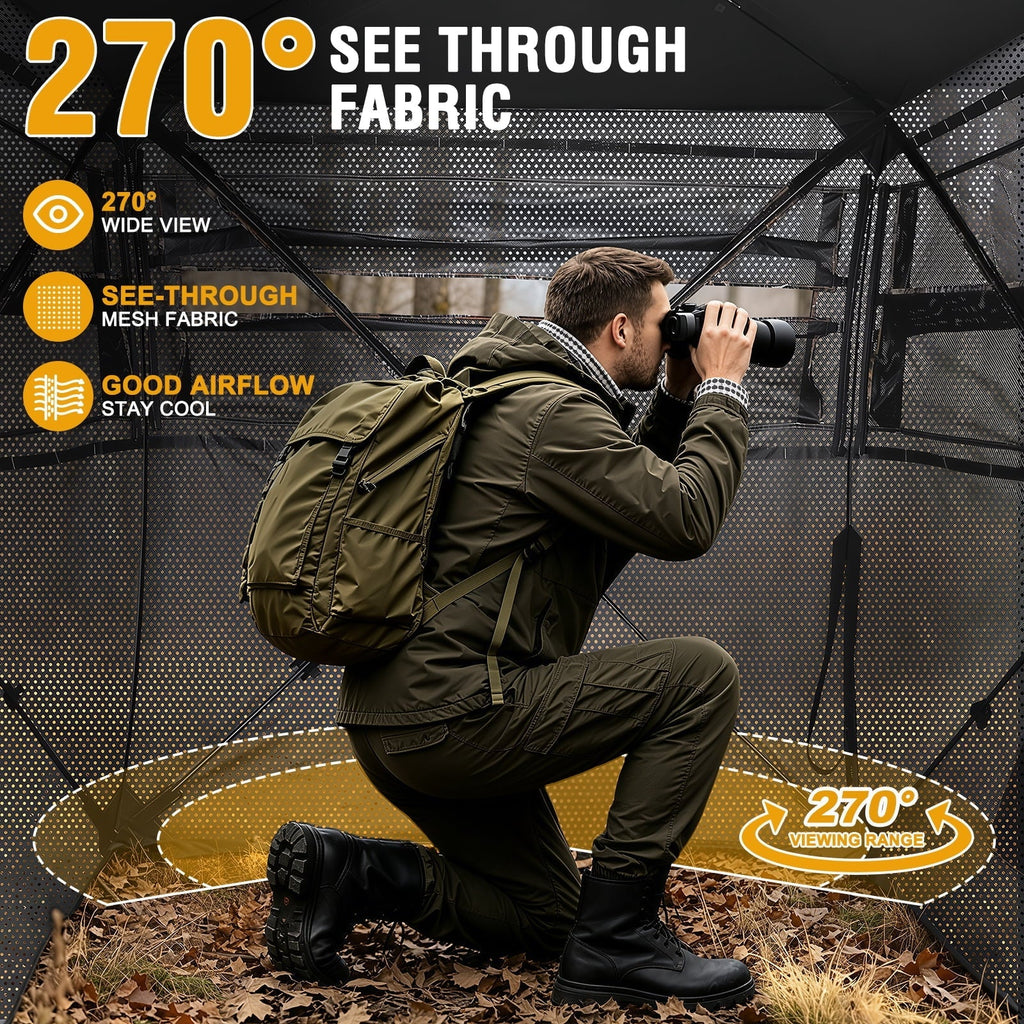 GIKPAL Portable 2-3 Person 270 Degree See Through Hunting Blind Pop-Up Ground Blind with Tie-downs & Carrying Bag for Deer, Duck and Turkey Hunting